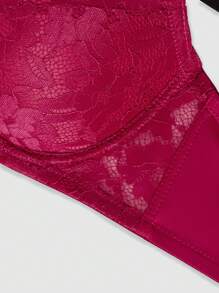 Plus Size Lace Burgundy Bra Elegant Bow Detail Medium Stretch - Burgundy - View 6