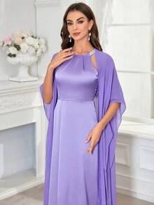 Abito in chiffon di raso a collo alto da donna, due pezzi, per feste
