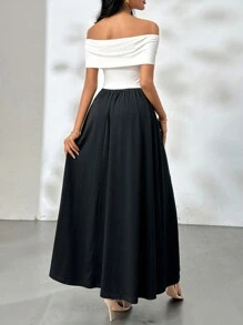 SHEIN Privé Elegantes, modisches Damen Kleid in Schwarz und Weiß mit Kontrastfarben, einschultrig, sexy, für romantische Anlässe, Dates, Arbeit, Straße, Hochzeitssaison, Abschlussfeier, Urlaub, Lehrertag, Muttertag