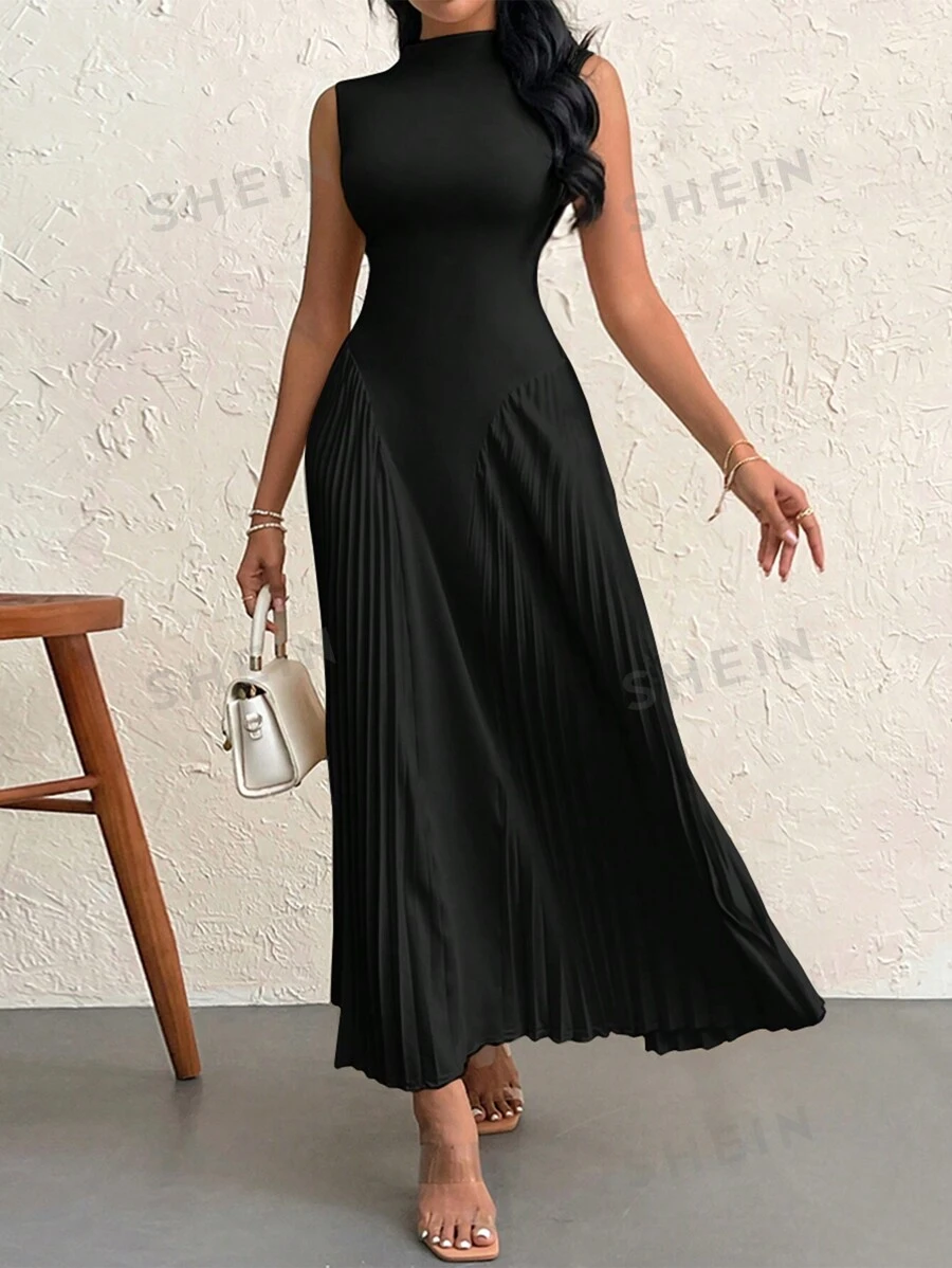 Firerie Elegante vestido acampanado y plisado de corte ajustado para mujer