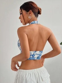 SHEIN EZwear 女士夏季宮廷花卉印花露背背心上衣