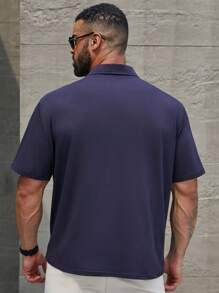 Manfinity Homme Uomo Taglie Forti Camicia a maniche corte a collo con risvolto casual semplice a tinta unita per l"estate - Blu - Visualizzare 2
