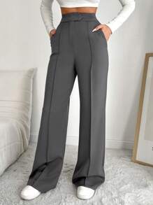 EURMUSE High Waist Wide Leg Suit Pants - Grey - View 7