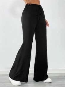 Flirla Women's Fashionable High-Waisted Solid Color Flared Trousers, Versatile Fall Cloth For Women - Black - View 3