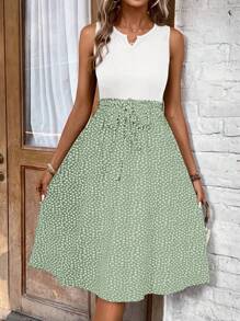SHEIN LUNE Women Dresses Berikat Blok Warna Geometris All Over Print Casual - MultiWarna - View 3