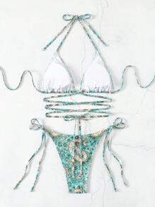 SHEIN Swim Women Bikini Set Female Separated Swimwear Set (Random Print),Summer Beach - Multicolor - View 6