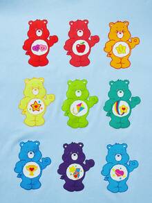 SHEIN X Care Bears Camiseta de talla grande con estampado de osito de dibujos animados coloridos, con hombros caídos y holgada, para verano - Azul - Ver 5
