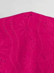 EMERY ROSE Camisa femenina de manga corta hueca de malla de unicolor de moda - Rosa Fucsia - Ver 7