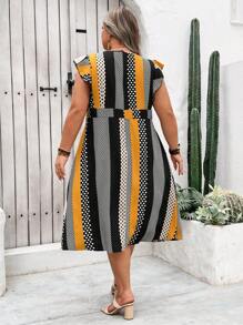 SHEIN CURVE+ Váy xếp nếp in họa tiết chấm bi và sọc cỡ lớn - Nhiều màu - Xem 2