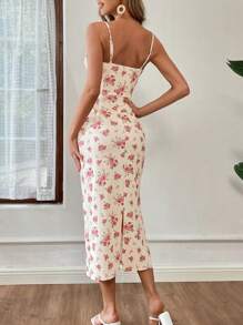 SHEIN VCAY Women's Romantic Ditsy Floral Collar & Contrast Lace Dress For Vacation