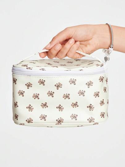 Kawaii Fashionable And Lovely Bear Pattern Flip Cover Large Capacity Portable Cosmetic Bag
