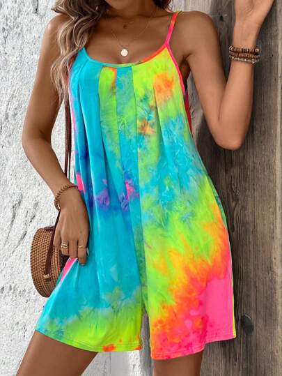 LONESS Mono holgado sin mangas con estampado tie-dye para mujer para uso casual