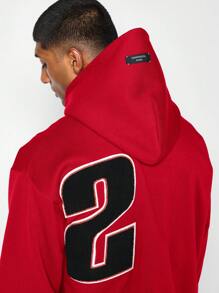 SUMWON Regular Fit Overhead Hoodie With Applique Embroidery - Red - View 7