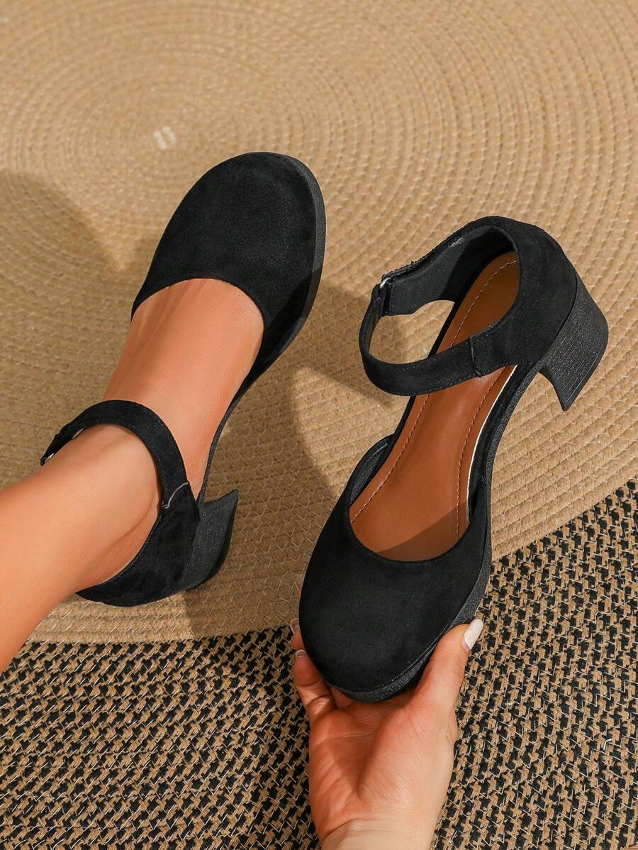 Women Round Toe High Heel Mary Jane Shoes With Platform, Thick Heel Mid