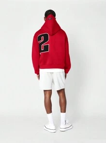 SUMWON Regular Fit Overhead Hoodie With Applique Embroidery - Red - View 4