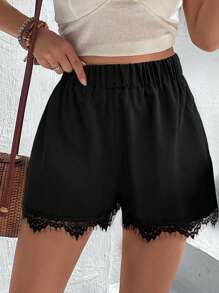 SHEIN LUNE Pantaloni scurti de damă cu tiv din dantelă