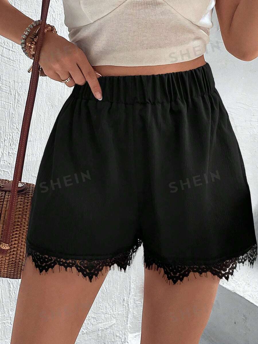 SHEIN LUNE Pantaloni scurti de damă cu tiv din dantelă