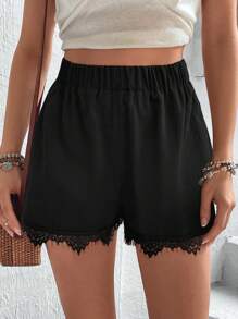SHEIN LUNE Pantaloni scurti de damă cu tiv din dantelă