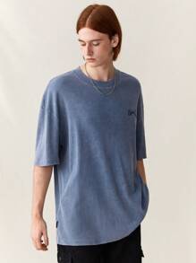 Manfinity VCAY Knitted Casual Printed Short Sleeve T-Shirt - Purple - View 4