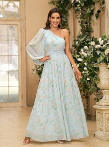 SHEIN Belle Vestido de diseño asimétrico de hombro con estampado elegante y de moda para mujer - Multicolor - Ver 5