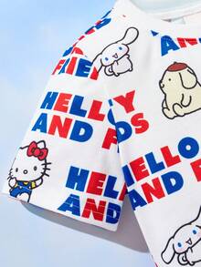 HELLO KITTY AND FRIENDS | SHEIN 男孩色彩繽紛的卡通和字母短袖T恤和短褲套裝 - 彩色 - 查看 4