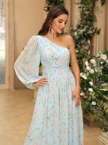 SHEIN Belle Vestido de diseño asimétrico de hombro con estampado elegante y de moda para mujer - Multicolor - Ver 6