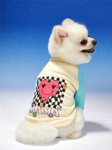 PETSIN Cute Pet Plaid Heart Printed Unisex T-Shirt With Color Block Raglan Sleeve