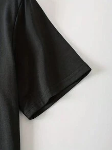 INAWLY Plus Size Vacation Casual Rainbow Letter Printed Dress With Asymmetrical Hem For Summer - Black - View 4