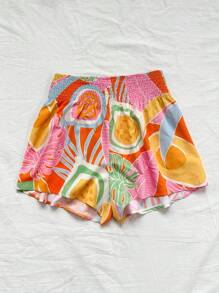 Soleia WYWH: Shorts de tiro alto para mujer con cinturón de cintura, estilo tropical holgado y estampado para vacaciones de ocio en la playa