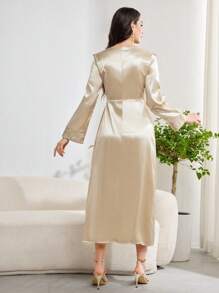 Al Najma Women's Fashionable Solid Color Long Sleeve Dress Fall Cloth For Women - Apricot - View 2