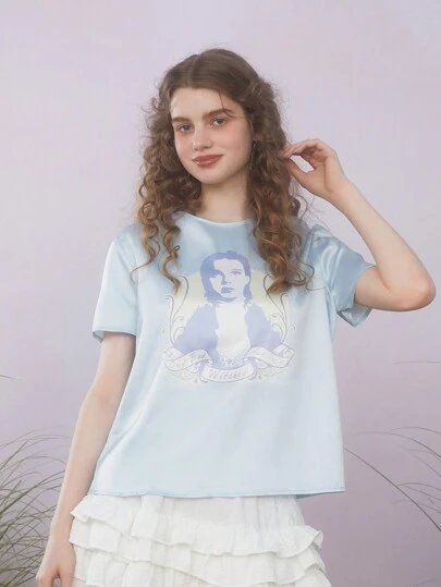 The Wizard of Oz X SHEIN Áo Satin in chữ và nhân vật nữ cho mùa hè