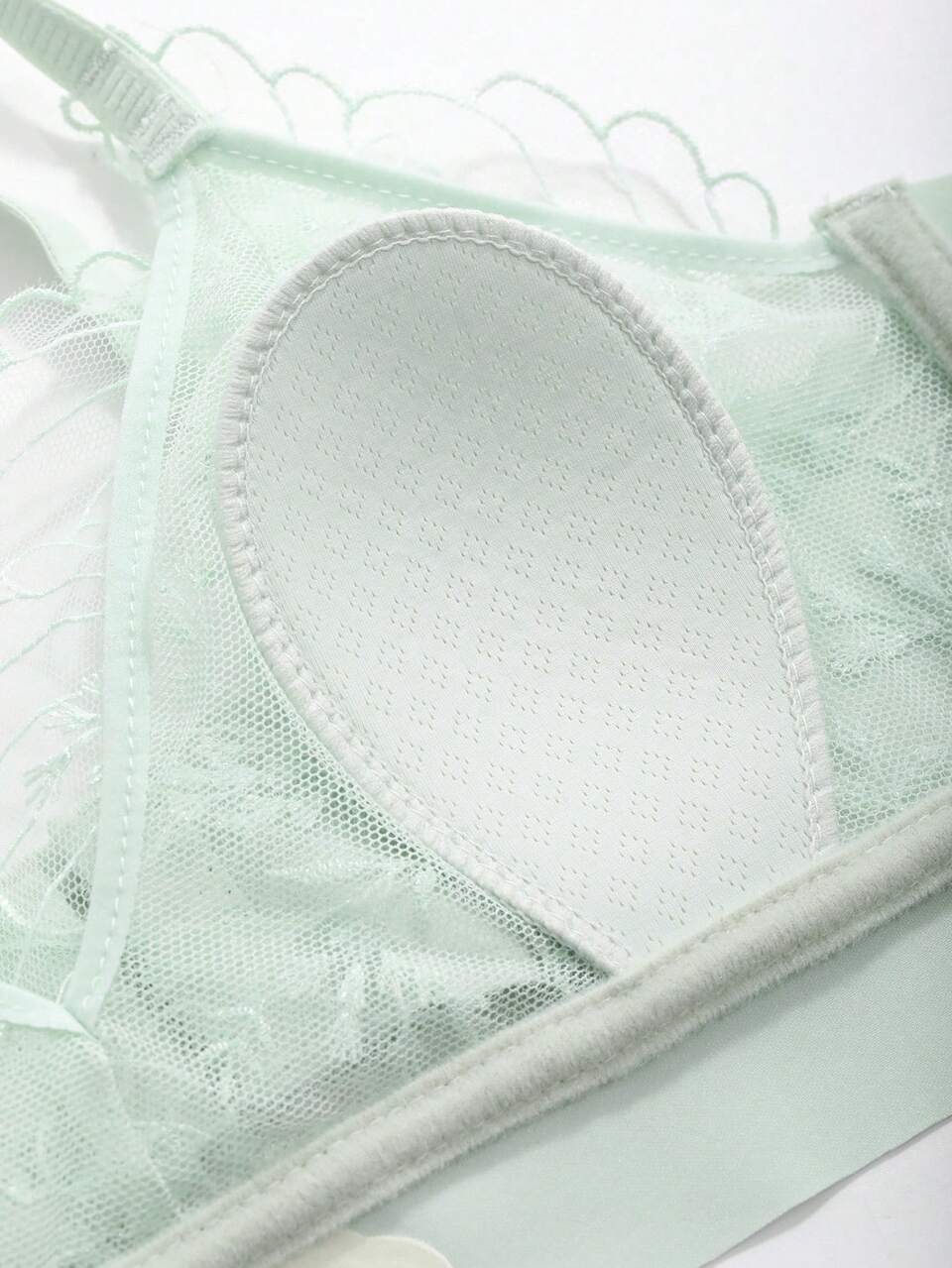 Romantic Sheer Mesh Embroidery Thin Breathable Bra With Padded Cups Lingerie For Women