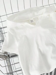 SHEIN Baby Boy Solid Color Hooded Top And Striped Shorts Set, Casual