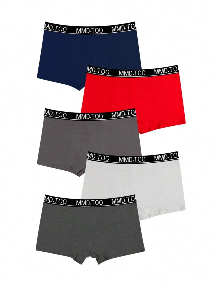Men's 5pcs/Set Skull Letter Printed Color Block Boxer Briefs