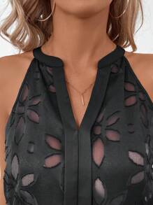 SHEIN Clasi Camisa sin mangas para mujer con cuello recortado y detalles de flor con corte de tijera, blusas sin mangas