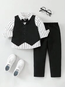 Souflis Souflis Young Boy Fashionable Gentleman Vest 2 In 1 Shirt And Pants Set Black Baby Boys Setsformal Outfit For Baby Boy Chic Outfits For Autumn/Winter