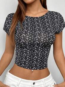 Muchica Áo thun nữ mùa hè đan hoa màu trắng hở lưng, màu đen - màu đen - Xem 5
