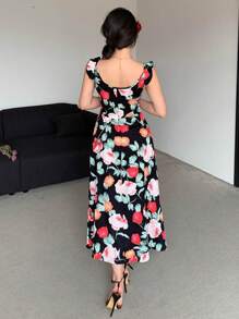 DAZY Women's Random Floral Allover Print Dress - Black - View 5