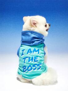 PETSIN Letter Print Slogan Green-Blue Colorblock Pet Cat Dog Unisex Hooded Sleeveless Vest - Multicolor - View 2