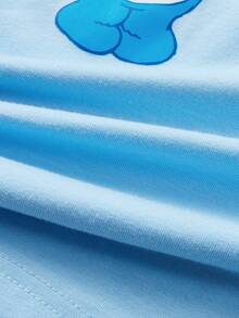 SHEIN X Care Bears Camiseta de talla grande con estampado de osito de dibujos animados coloridos, con hombros caídos y holgada, para verano - Azul - Ver 6