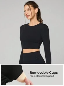 GLOWMODE FeatherFit™ Criss Cross Backless Cropped Sports Long Sleeve Tee Low Impact Yoga Daily - Black - View 3