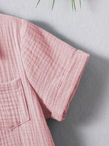 SHEIN 2 件套年轻男孩休闲简约学院风 100% 纯棉短袖衬衫和短裤套装，适合日常、上学、度假、假日、旅行、放松、日光浴、春夏季 - 藕粉色 - 查看 7
