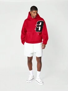 SUMWON Regular Fit Overhead Hoodie With Applique Embroidery - Red - View 5