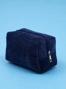 ROMWE Simple Blue Plaid Cosmetic Bag - Navy Blue - View 2