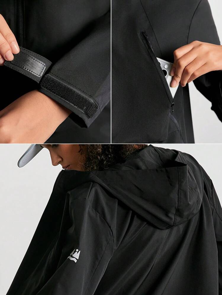 Women's Outdoor Sports Urban Commute Mid-Length Hooded Jacket, Windproof & Waterproof For Hiking And Mountaineering
