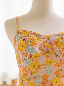 Soleia 夏日假日花卉印花多層蛋糕連衣裙，開叉和細肩帶 - 彩色 - 查看 6