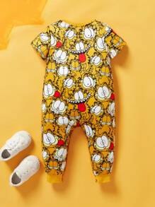GARFIELD | SHEIN 男婴趣味卡通猫咪印花休闲圆领短袖连体衣 - 彩色 - 查看 2