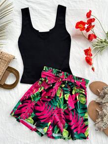 Soleia 女性夏日度假印花背心和短褲套裝