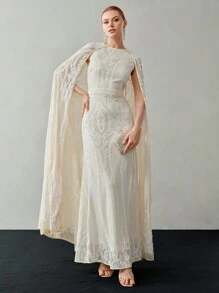 MOTF PREMIUM 對比色亮片披風袖洋裝