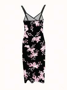 Breezaya Vestido de punto ajustado con tirantes finos, espalda cruzada, abertura lateral alta y bajo asimétrico estampado, para primavera/verano, atuendo maxi para mujeres